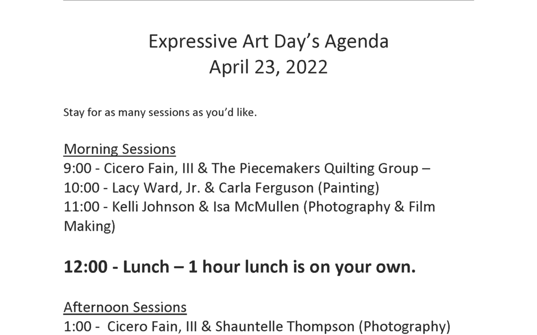 Agenda Expressive Art Day – April 23rd, 9:00 – 4:00